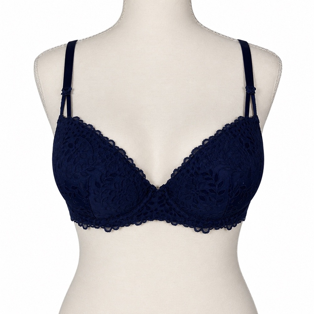 Victoria's Secret PINK Bra Womens 36D Navy Floral‎ Lace Balconette